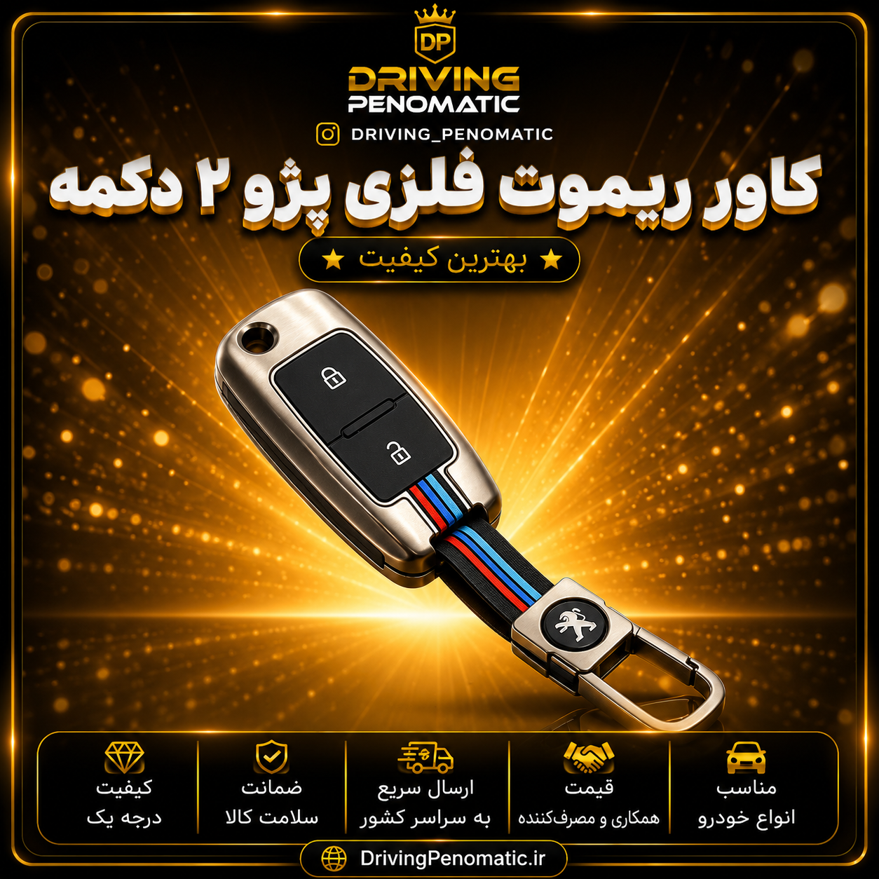 کاور ریموت فلزی پژو ۲ دکمه